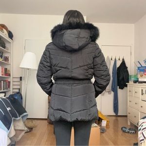 Black puffer coat with buckle detail, deadstock NWT